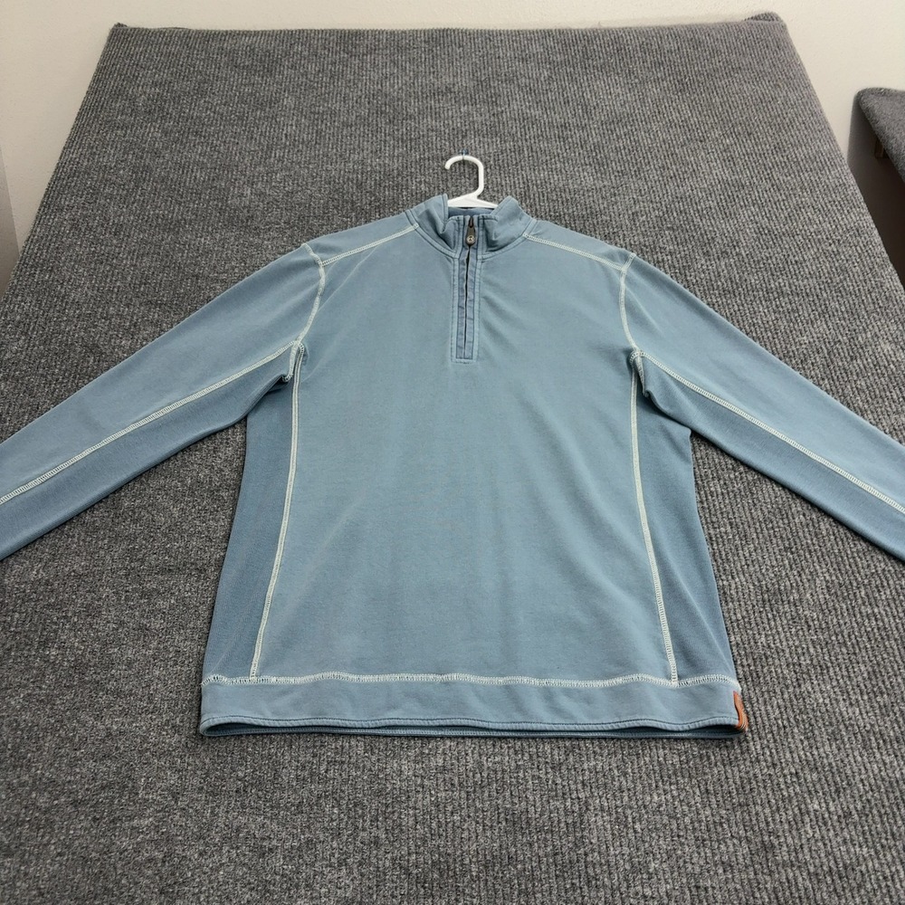 Tommy Bahama Pullover Mens L Blue Cotton Blend Quarter Zip Mock Neck Casual